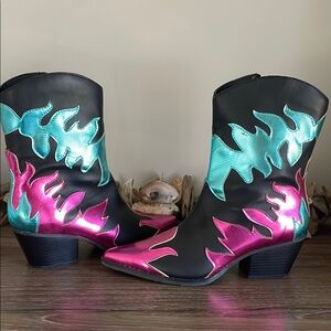 Black and Pink Western Boots